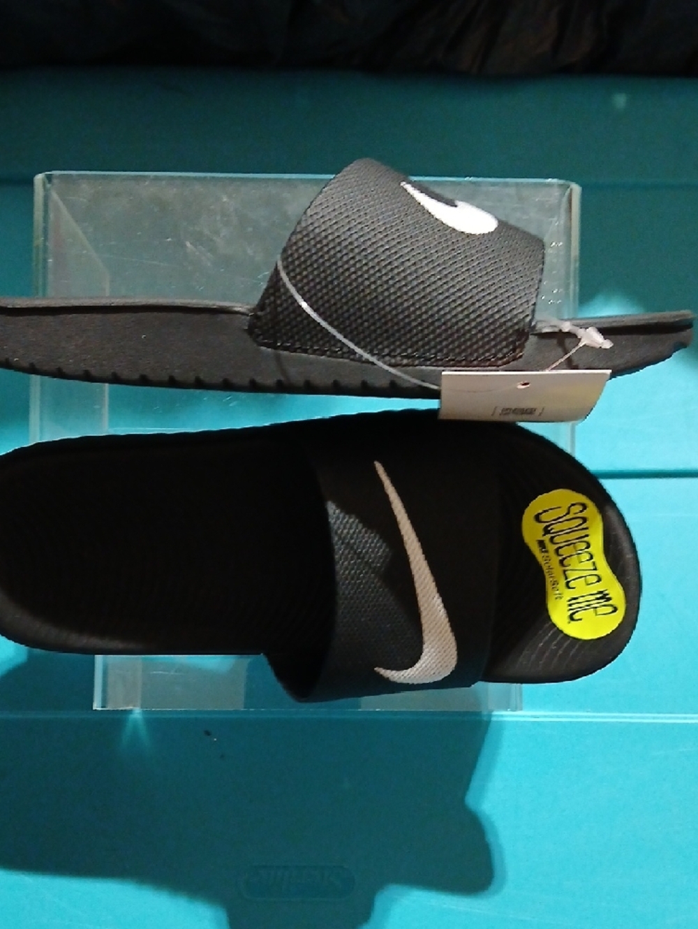 Nike Black Slides with White Swoosh - Picture 2 of 7